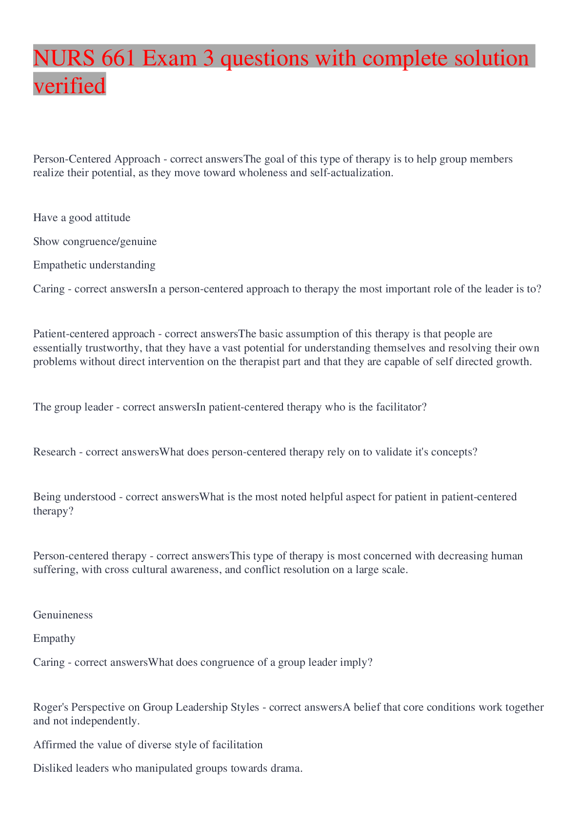 Preview image for NURS 661 Exam 3 questions with complete solution verified